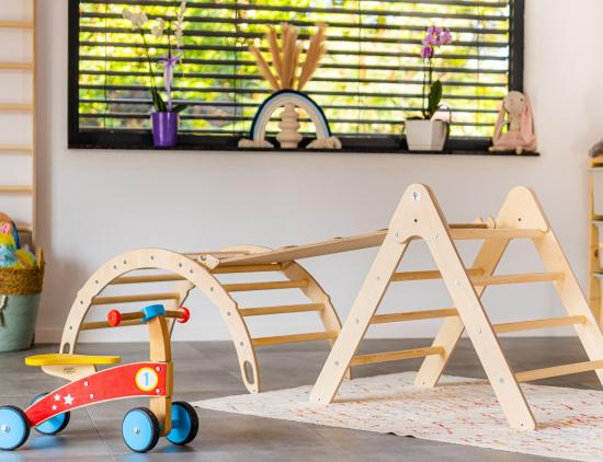 Kletter 3er Set - Wippe 100cm, klappbares Dreieck & Klettersteig/Rutsche